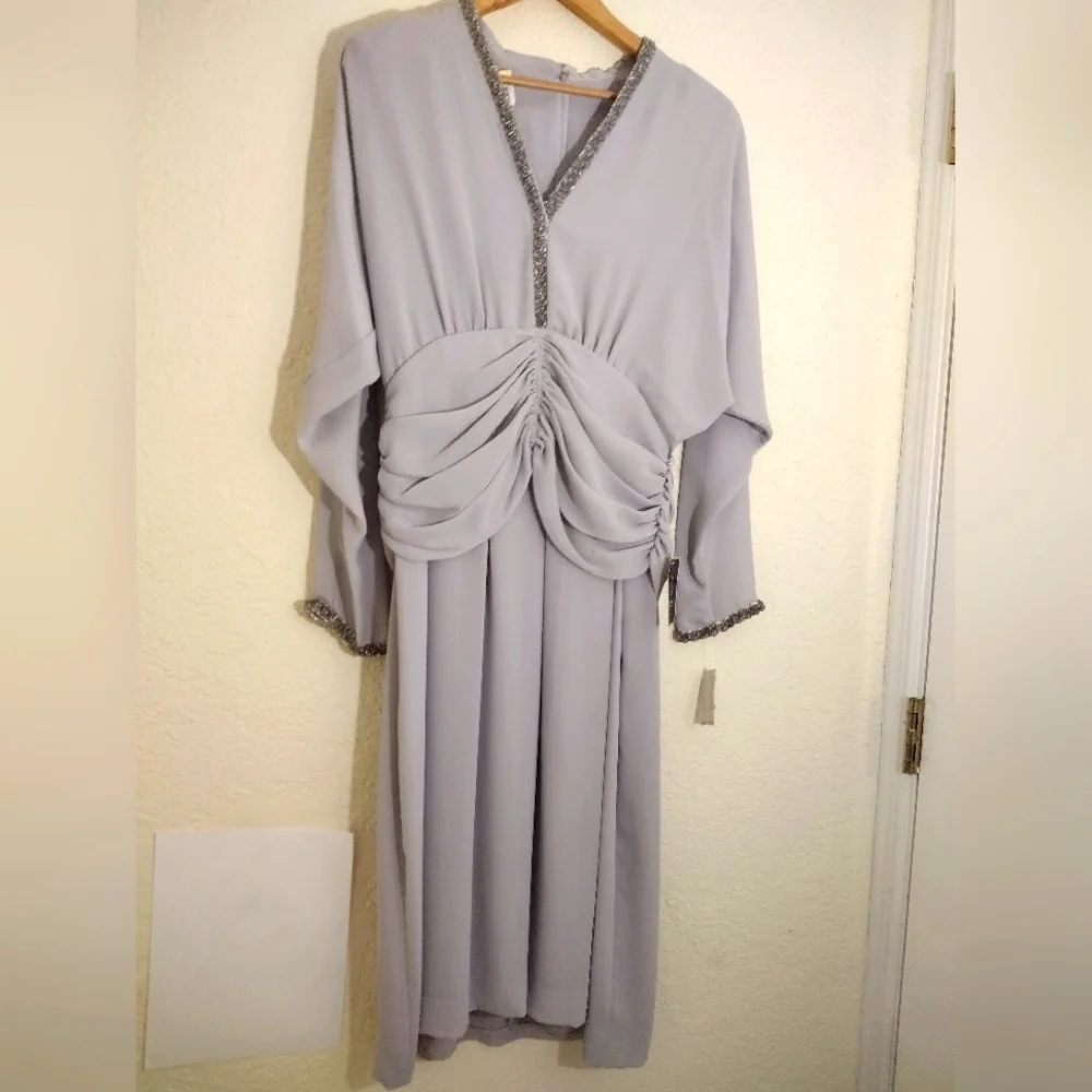 Jack Bryan Vintage 70s Hand Beaded Gray 7505 Midi Dress